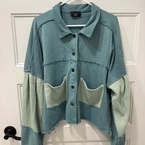 VICI Toleen Cotton Blend Pocketed Shacket - Teal Green